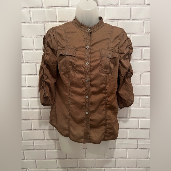 Calvin Klein Jeans Tops - CALVIN KLEIN jean women button down short sleeve brown top/size M